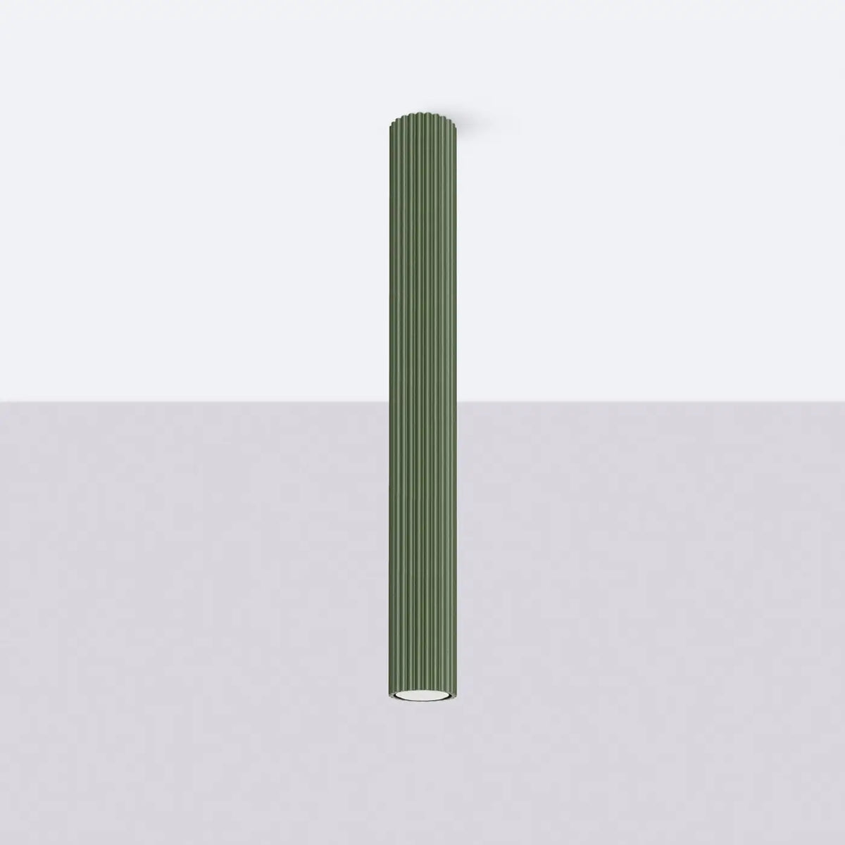 Plafonnier tube cannelé en aluminium, 10 à 60 cm de haut, vert olive