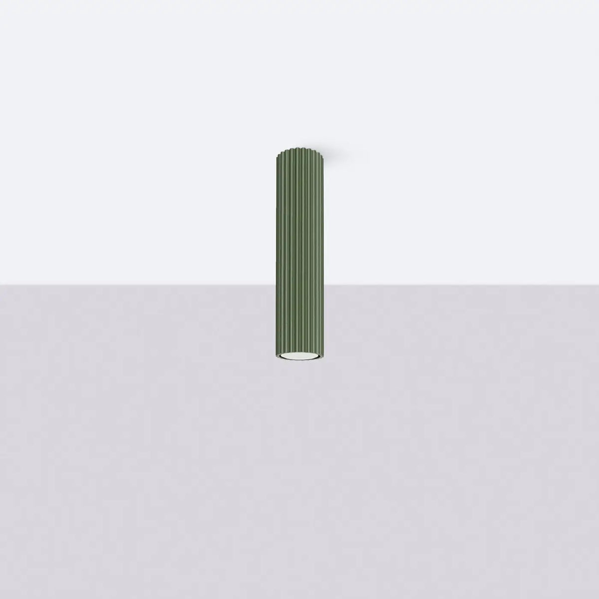 Plafonnier tube cannelé en aluminium, 10 à 60 cm de haut, vert olive