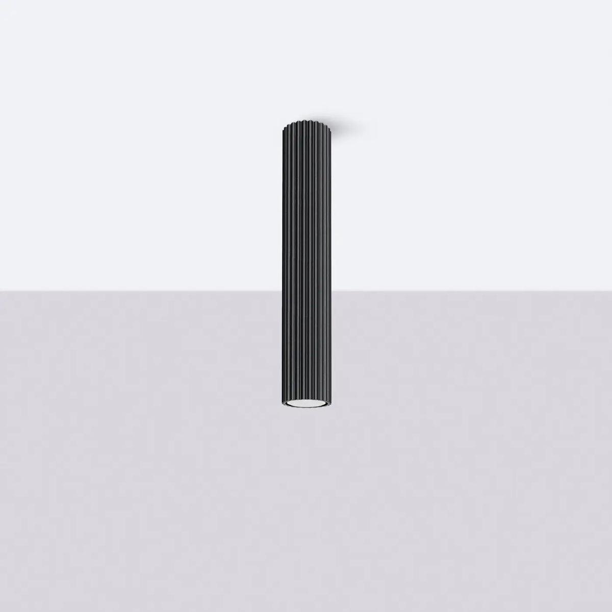 Plafonnier tube cannelé en aluminium, 10 à 60 cm de haut, noir