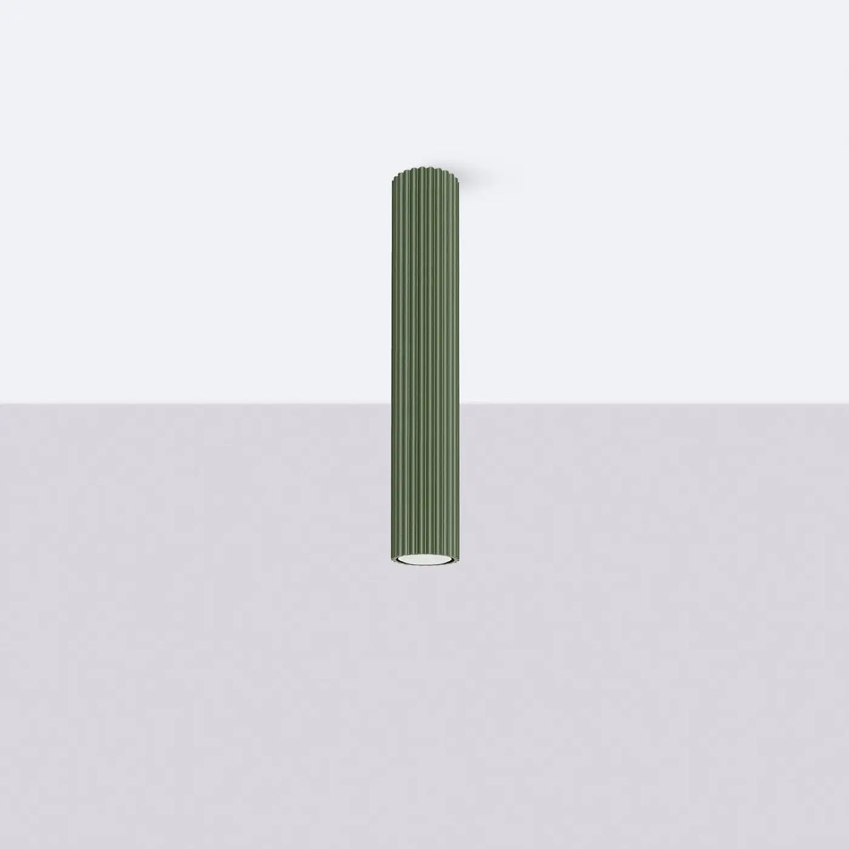Plafonnier tube cannelé en aluminium, 10 à 60 cm de haut, vert olive
