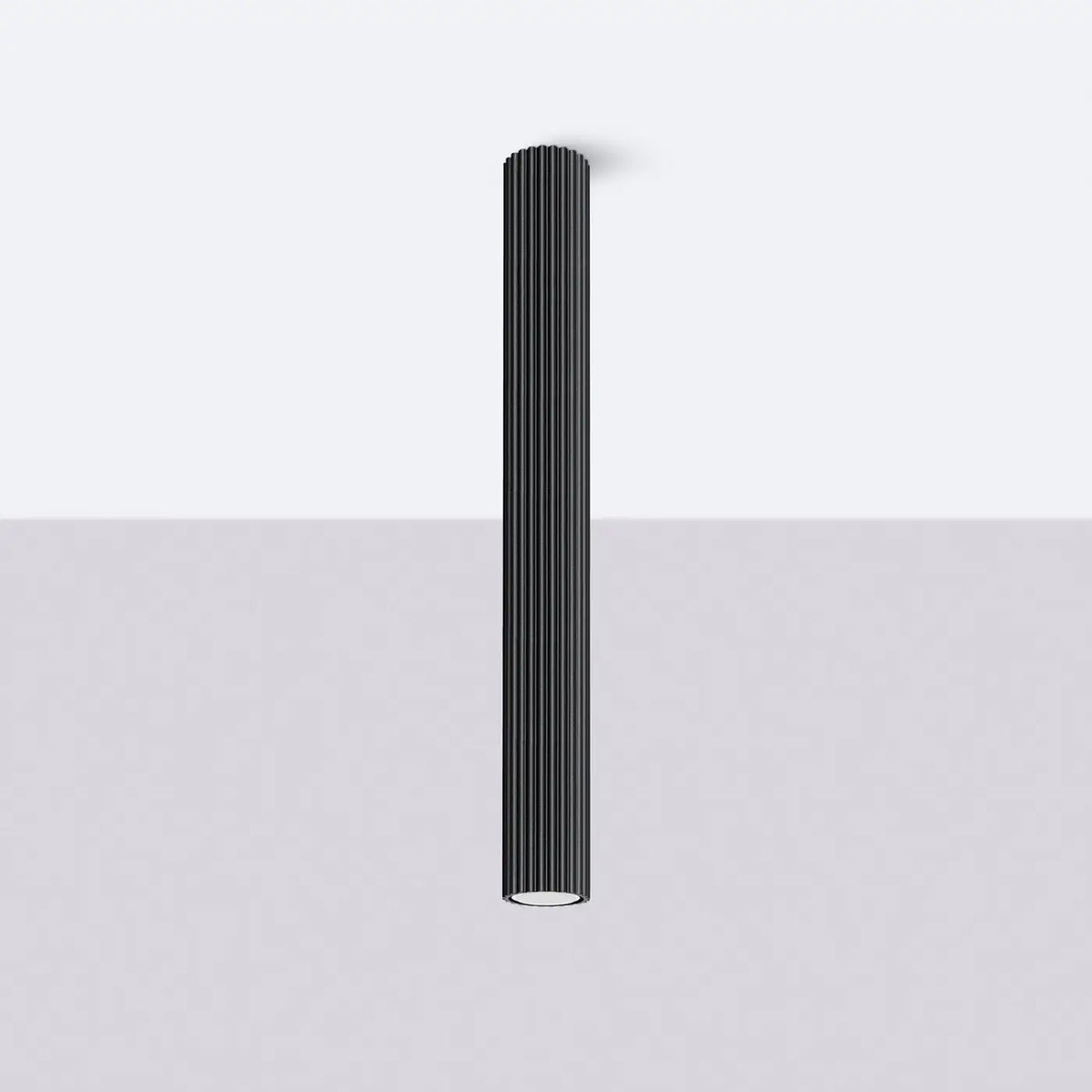 Plafonnier tube cannelé en aluminium, 10 à 60 cm de haut, noir
