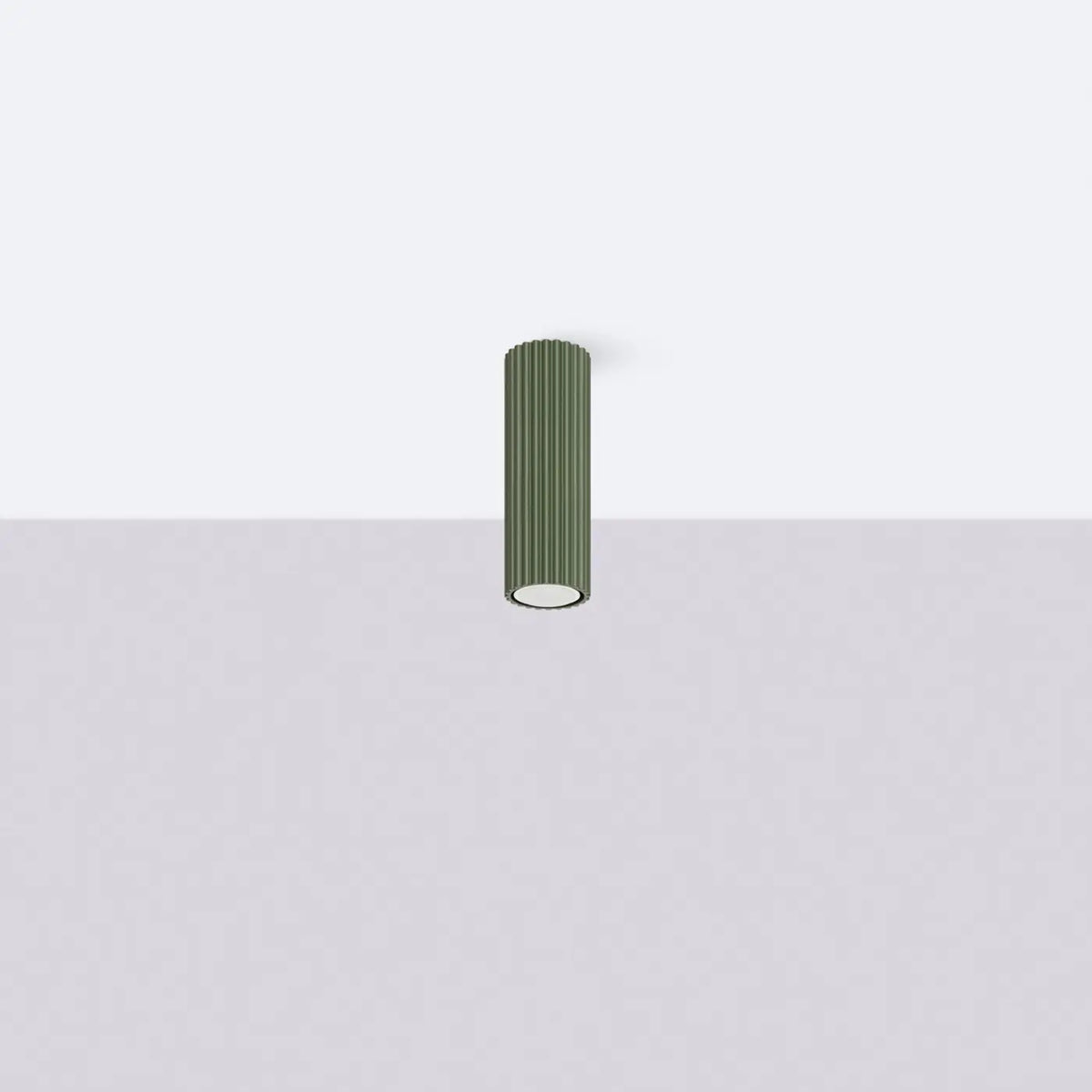 Plafonnier tube cannelé en aluminium, 10 à 60 cm de haut, vert olive