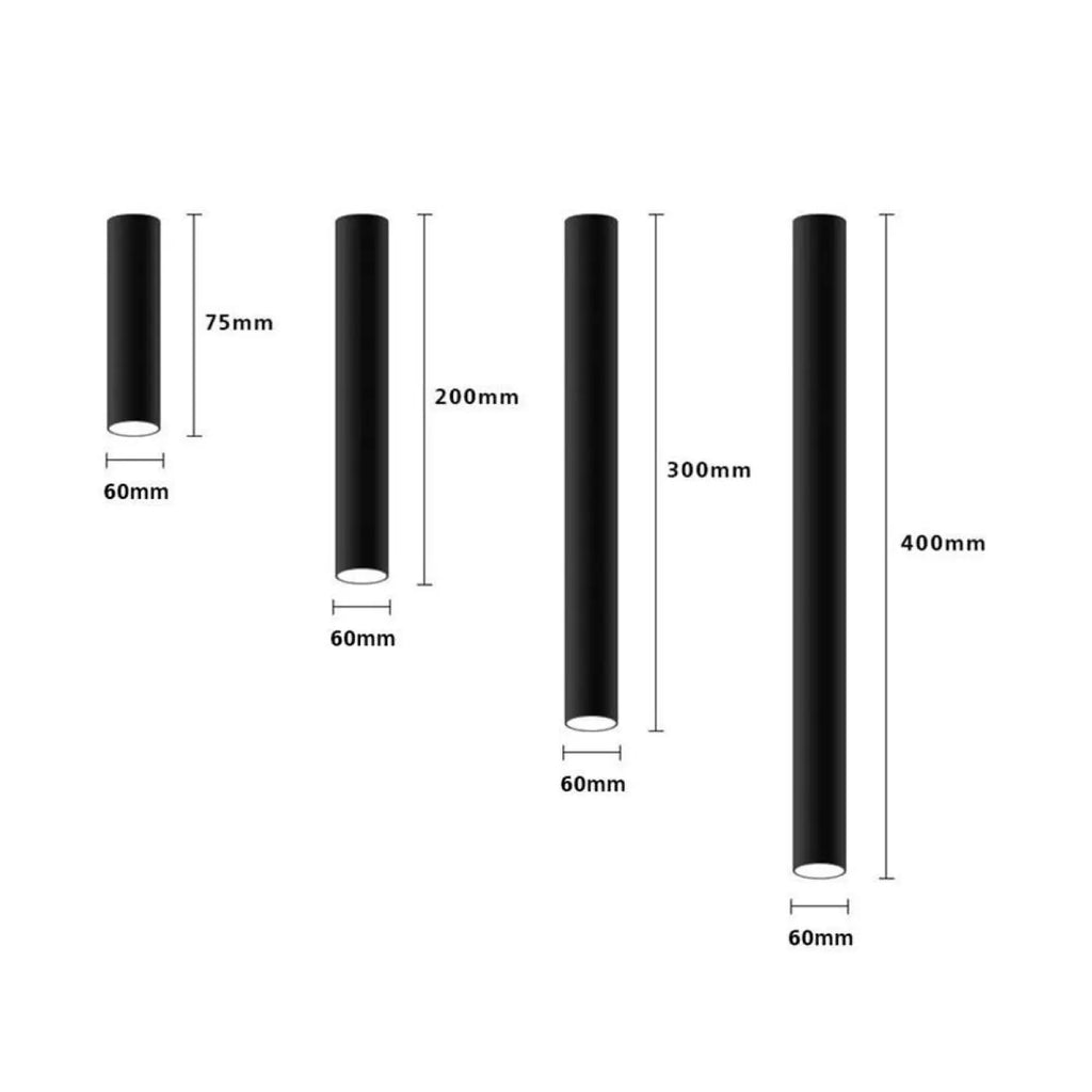 Plafonnier tube LED en aluminium, noir ou blanc, S à XL