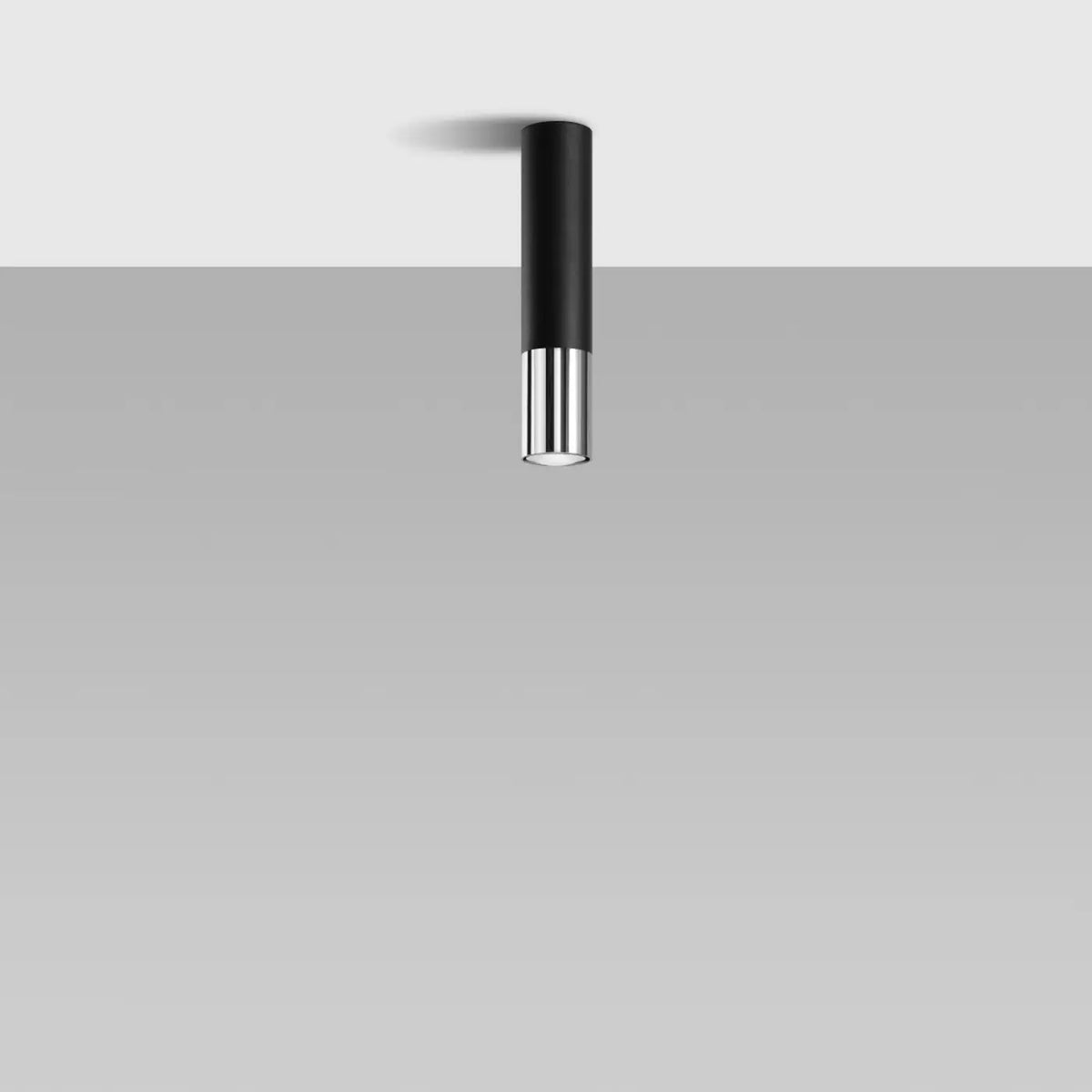Plafonnier tube noir à bague chromée, cuivre ou dorée, GU10, noir/chromé