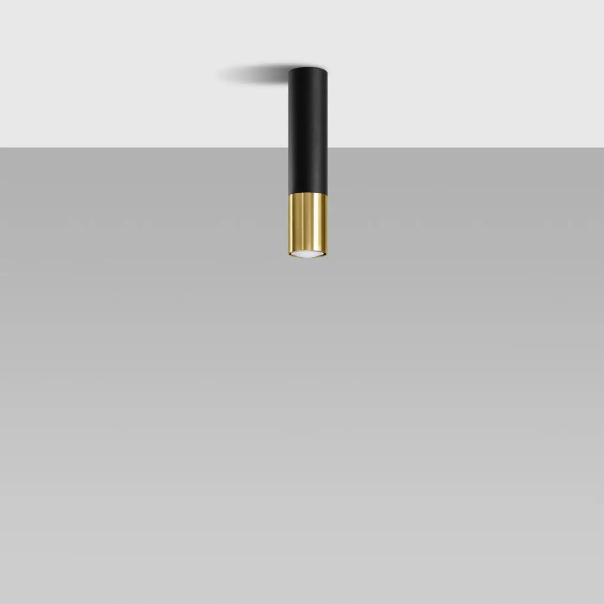 Plafonnier tube noir à bague chromée, cuivre ou dorée, GU10, noir/doré