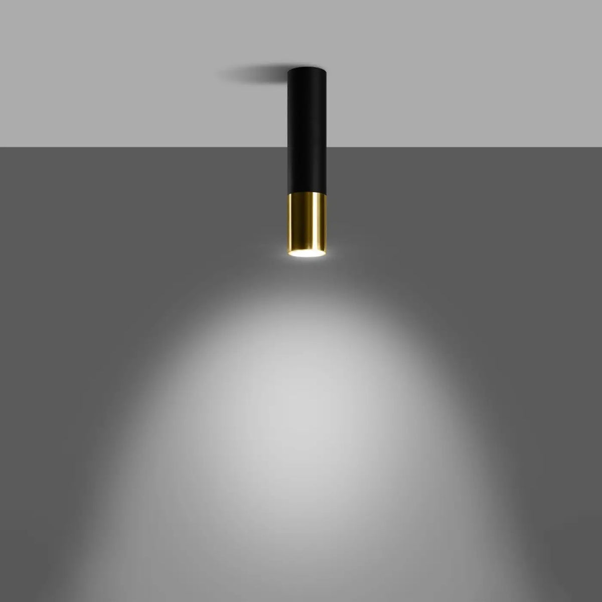 Plafonnier tube noir à bague chromée, cuivre ou dorée, GU10