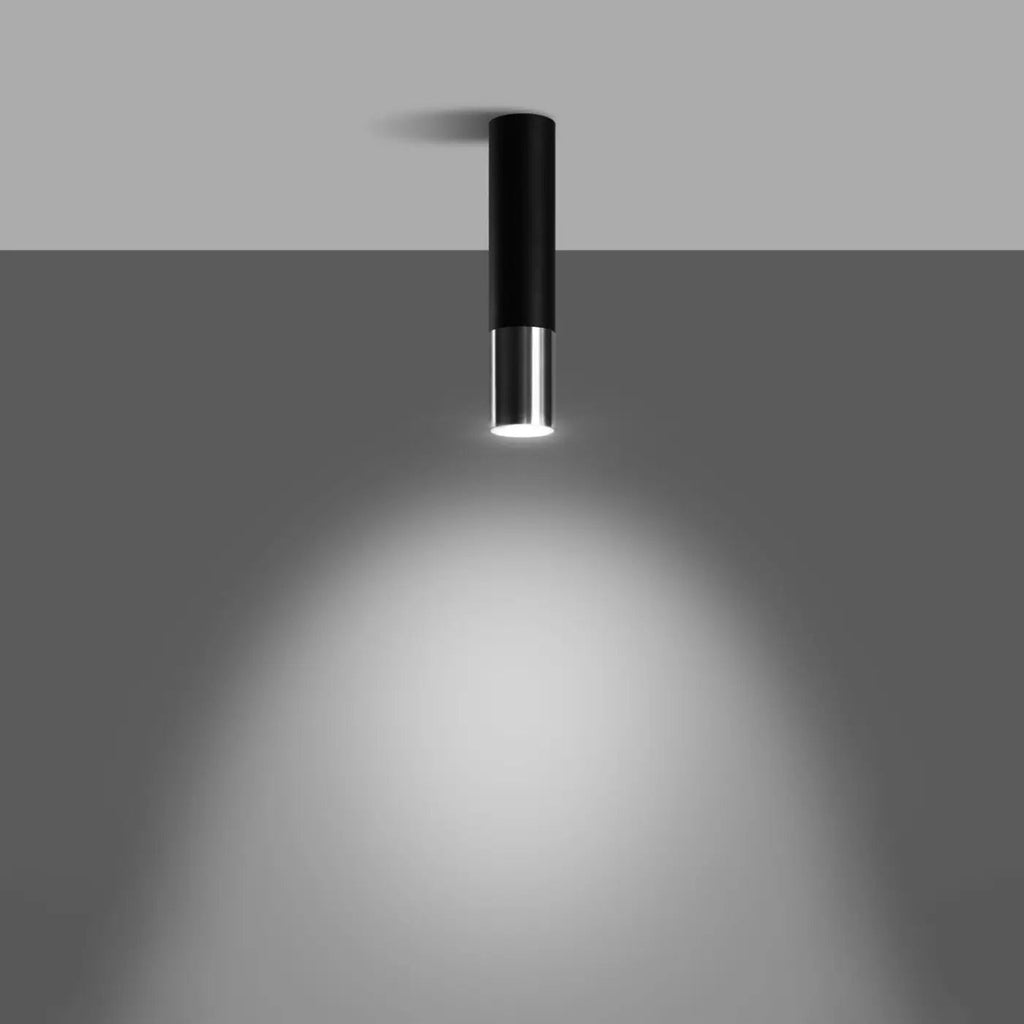 Plafonnier tube noir à bague chromée, cuivre ou dorée, GU10