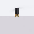 Plafonnier tube en acier noir mat à bague dorée, 12,5 cm
