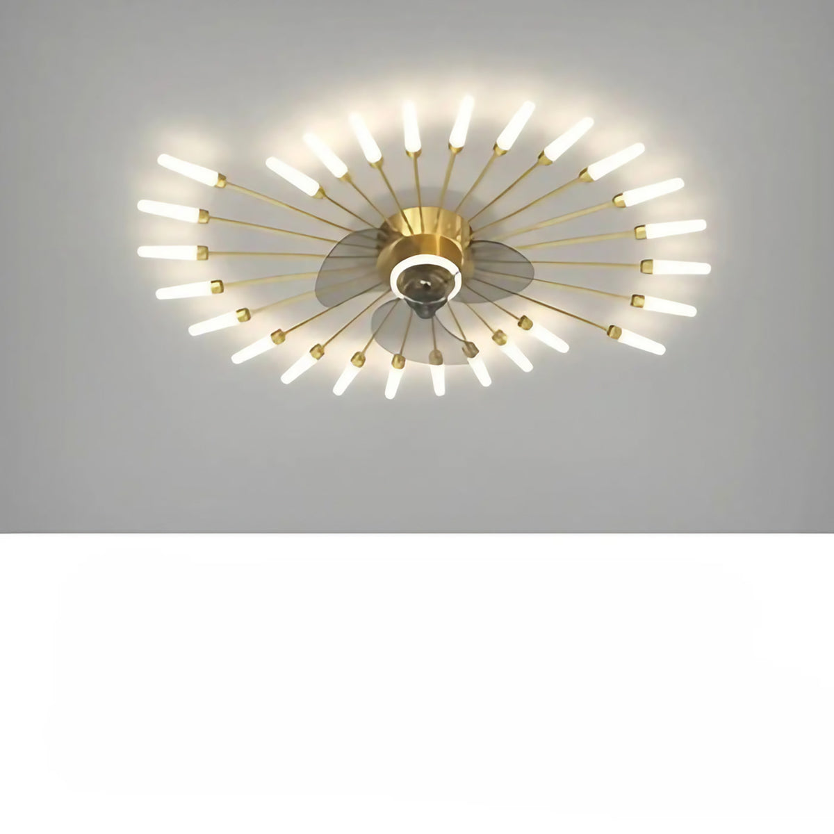 Plafonnier ventilateur à tubes lumineux, circulaire ou étoile, doré