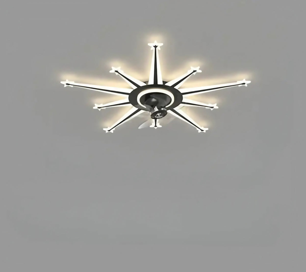 Plafonnier ventilateur à tubes lumineux, circulaire ou étoile, noir