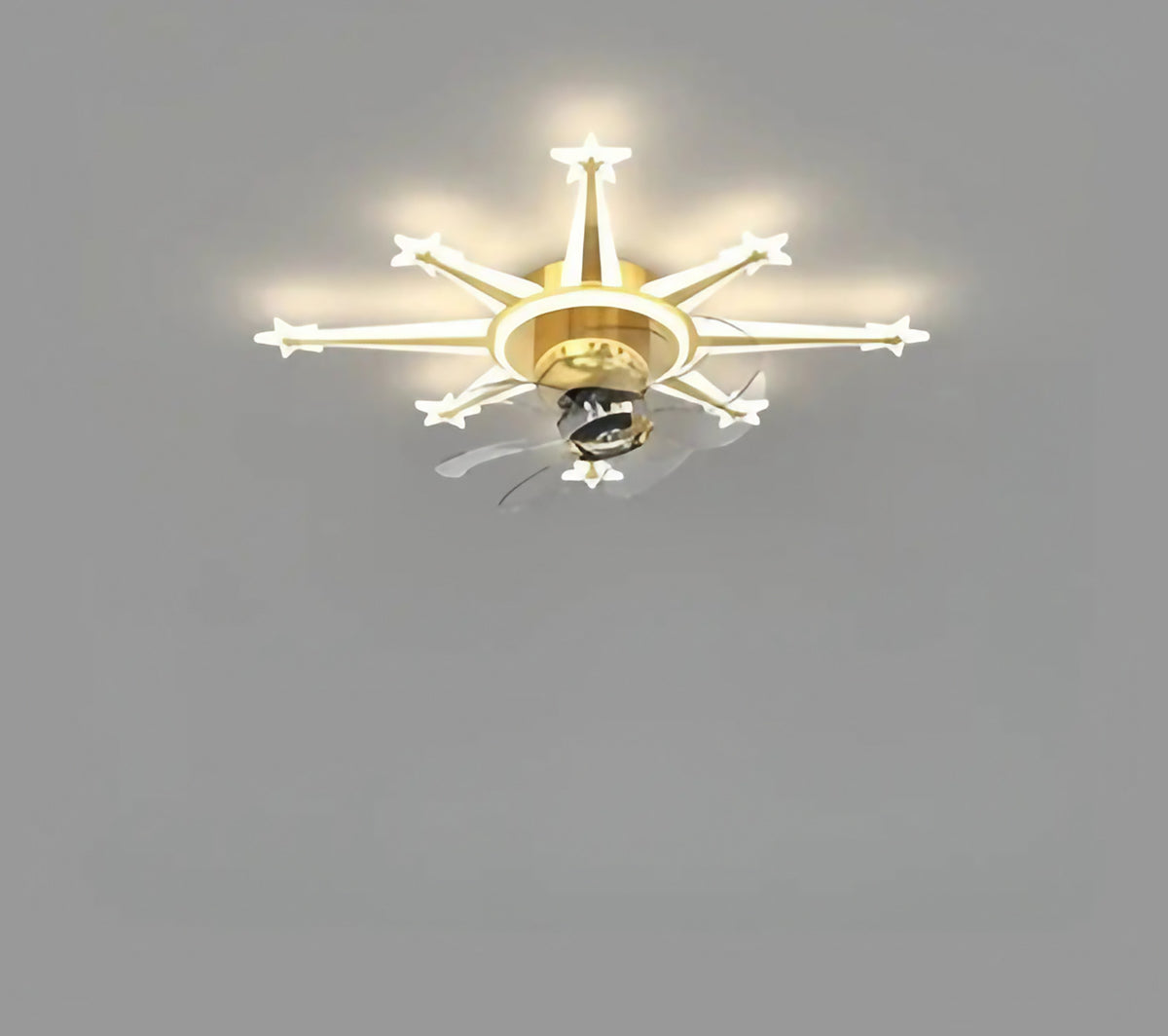 Plafonnier ventilateur à tubes lumineux, circulaire ou étoile, doré