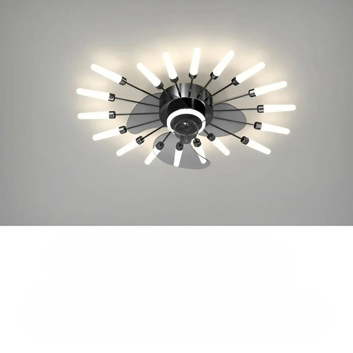 Plafonnier ventilateur à tubes lumineux, circulaire ou étoile, noir