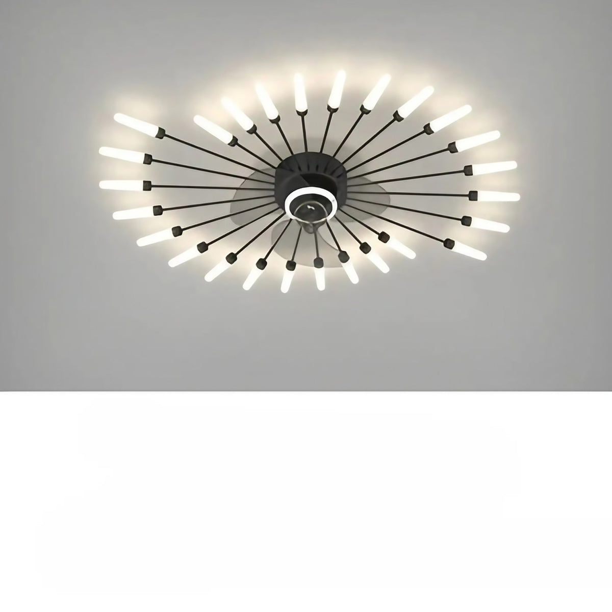 Plafonnier ventilateur à tubes lumineux, circulaire ou étoile, noir