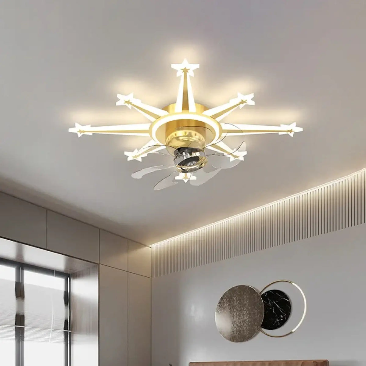 Plafonnier ventilateur à tubes lumineux, circulaire ou étoile