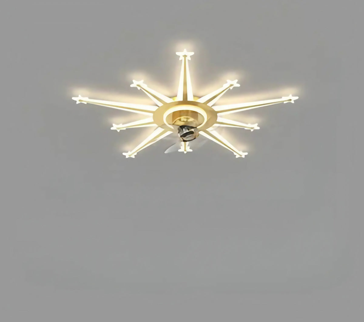 Plafonnier ventilateur à tubes lumineux, circulaire ou étoile, doré