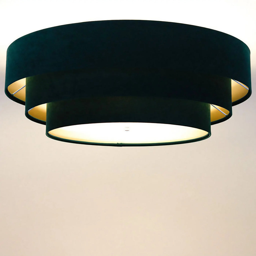 Plafonnier en velours vert, intérieur doré, 60 cm