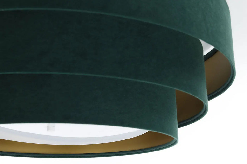 Plafonnier en velours vert, intérieur doré, 60 cm