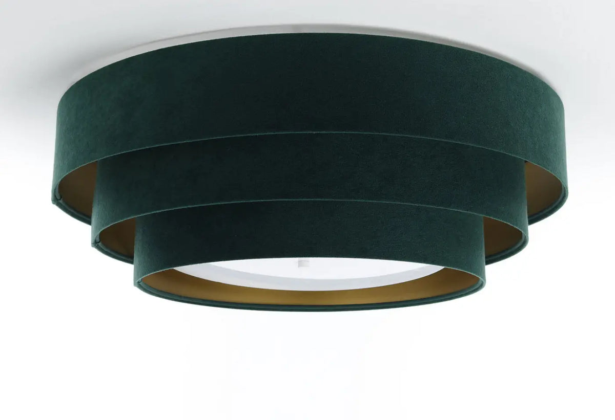Plafonnier en velours vert, intérieur doré, 60 cm