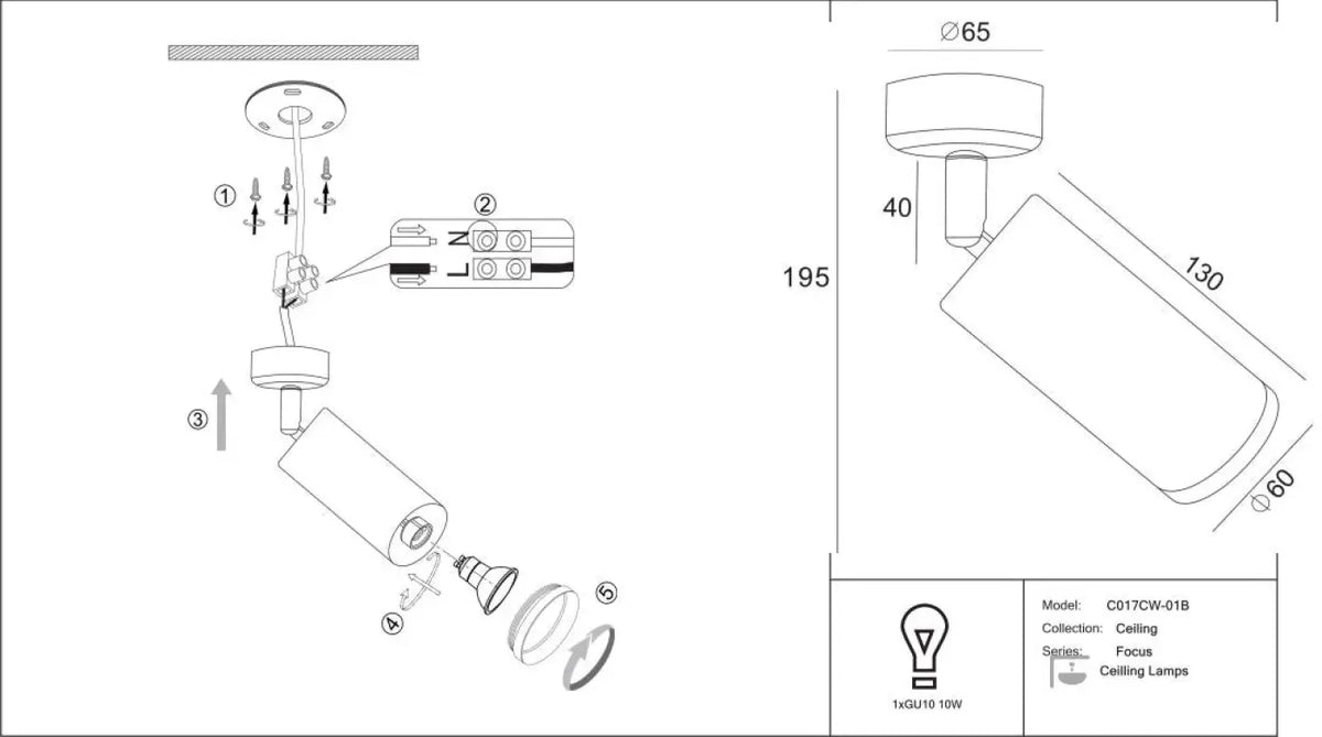 Spot projecteur orientable sur base ronde en acier, GU10