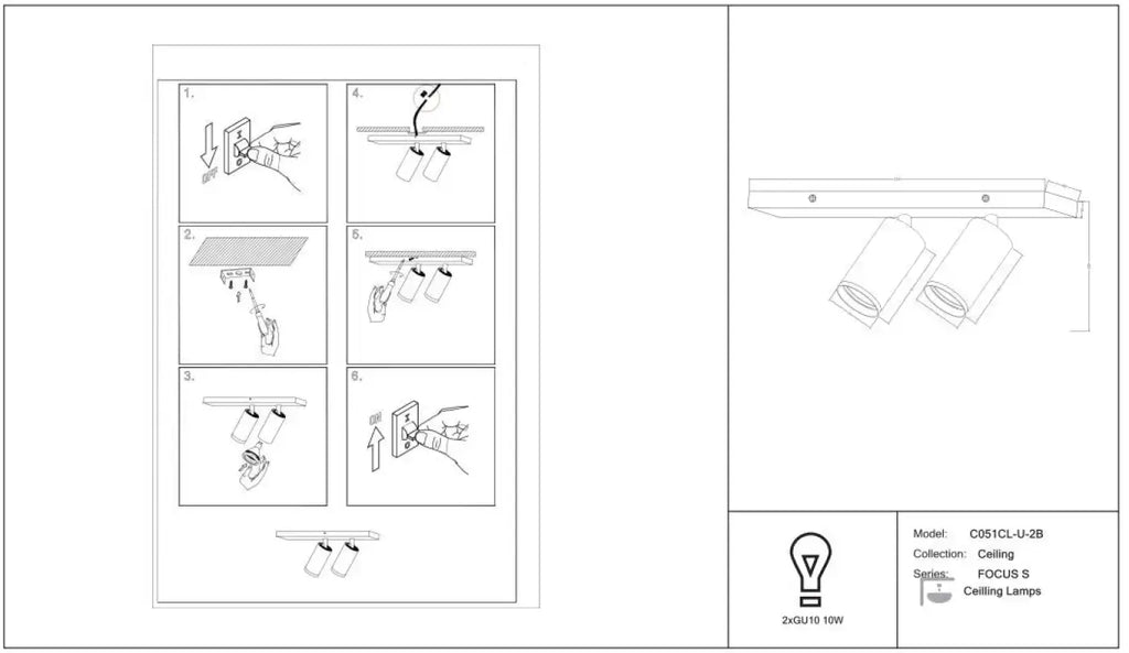 Spot double à deux têtes orientables en acier, 2 x GU10