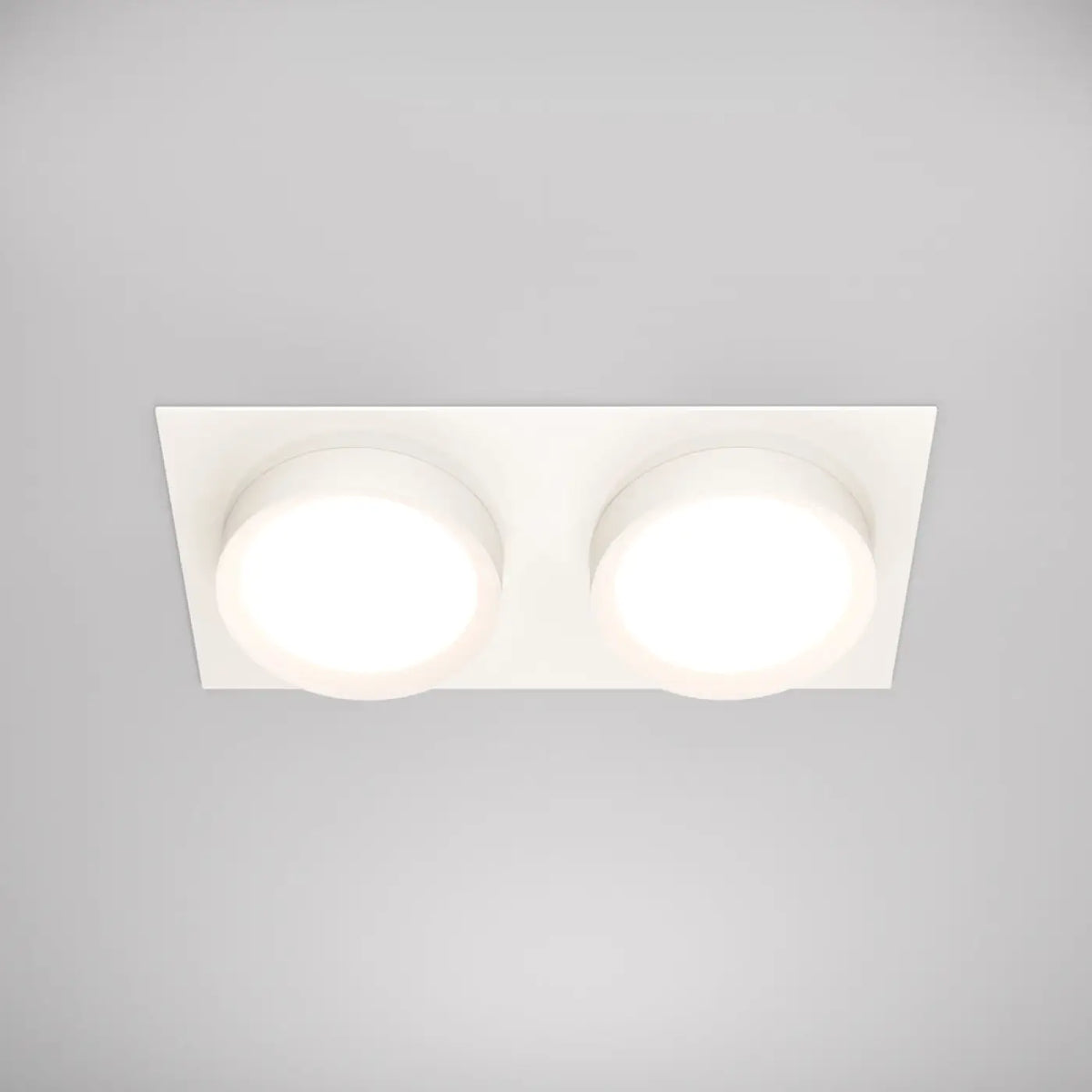 Spot double semi-encastré, deux disques, cadre en acier, blanc