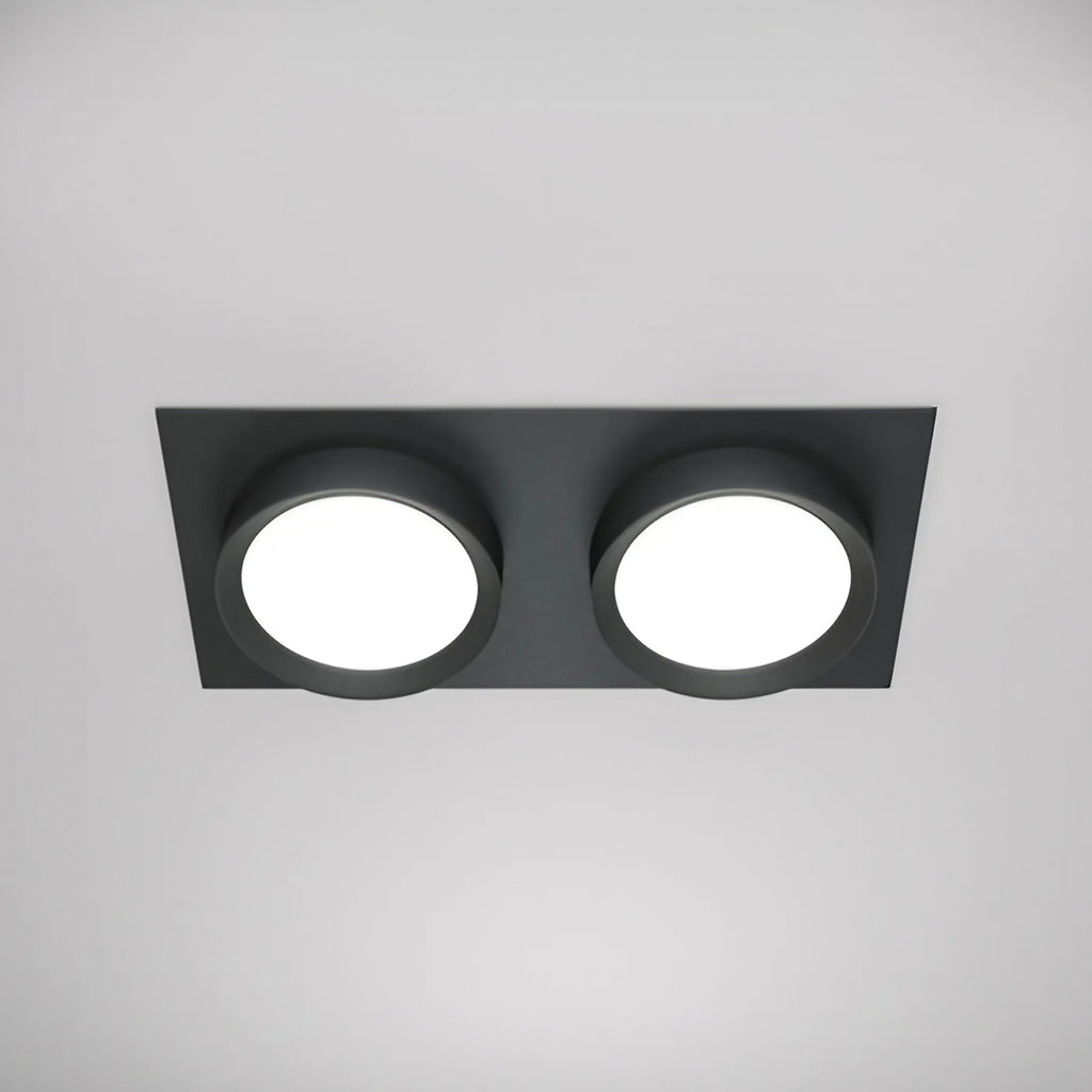 Spot double semi-encastré, deux disques, cadre en acier