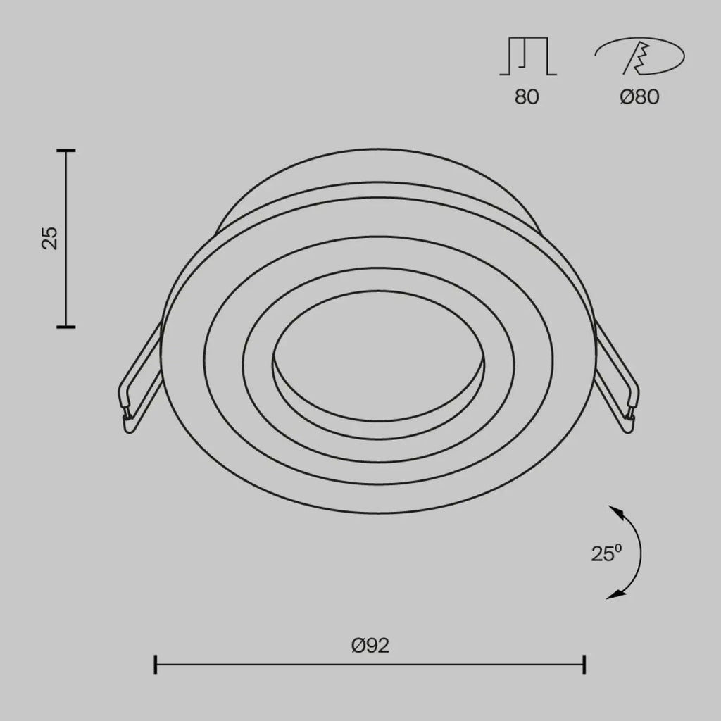 Spot encastrable rond orientable à 25°, aluminium, GU10