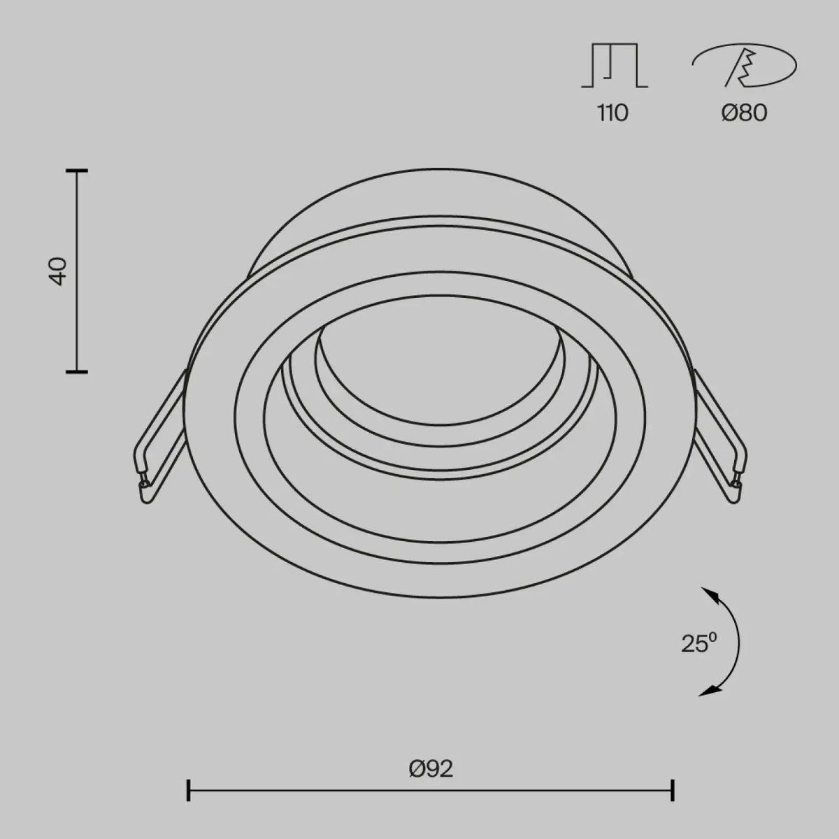 Spot encastrable rond à source en retrait, culot GU10, 9,2 cm