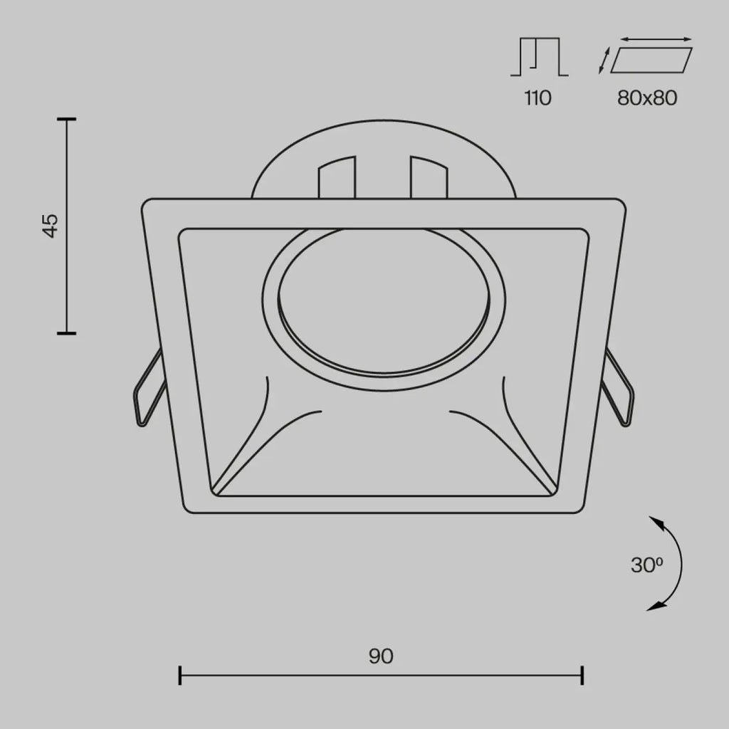 Spot encastrable carré orientable en aluminium, culot GU10