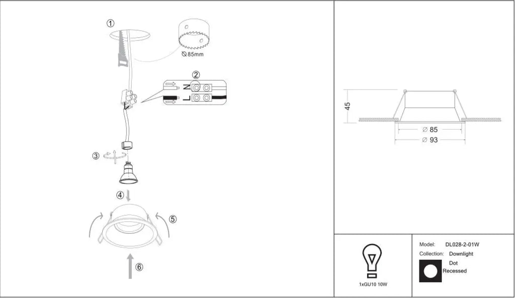 Spot encastrable rond orientable à source profonde, GU10