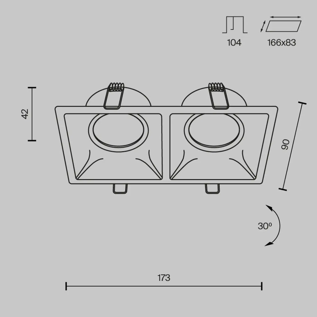 Spot encastrable double à deux têtes orientables, aluminium