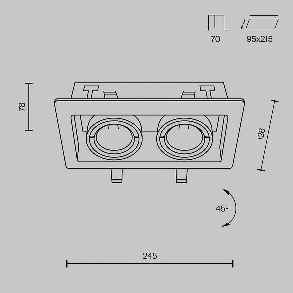 Spot encastrable double carré orientable en acier, 2 x GU10