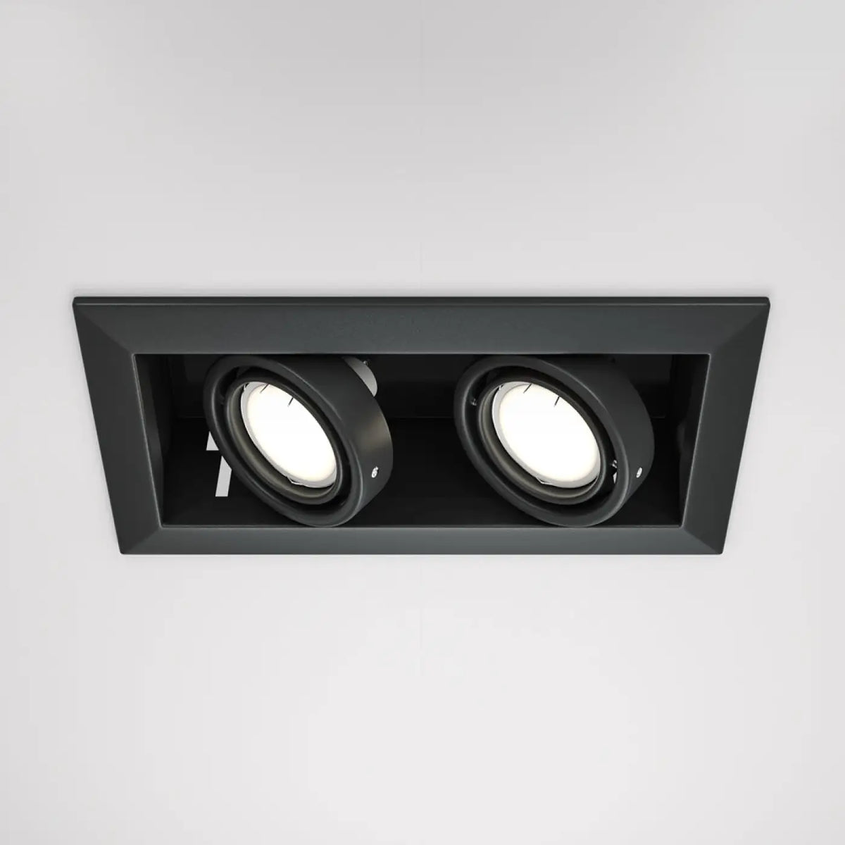 Spot encastrable double carré orientable en acier, 2 x GU10, noir