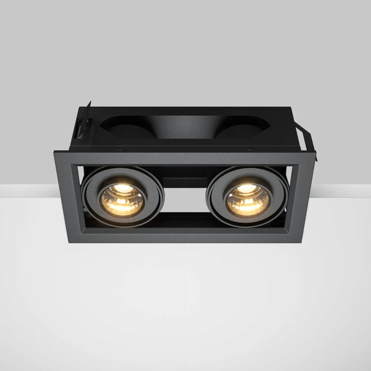 Spot encastrable double LED carré en acier, noir ou blanc