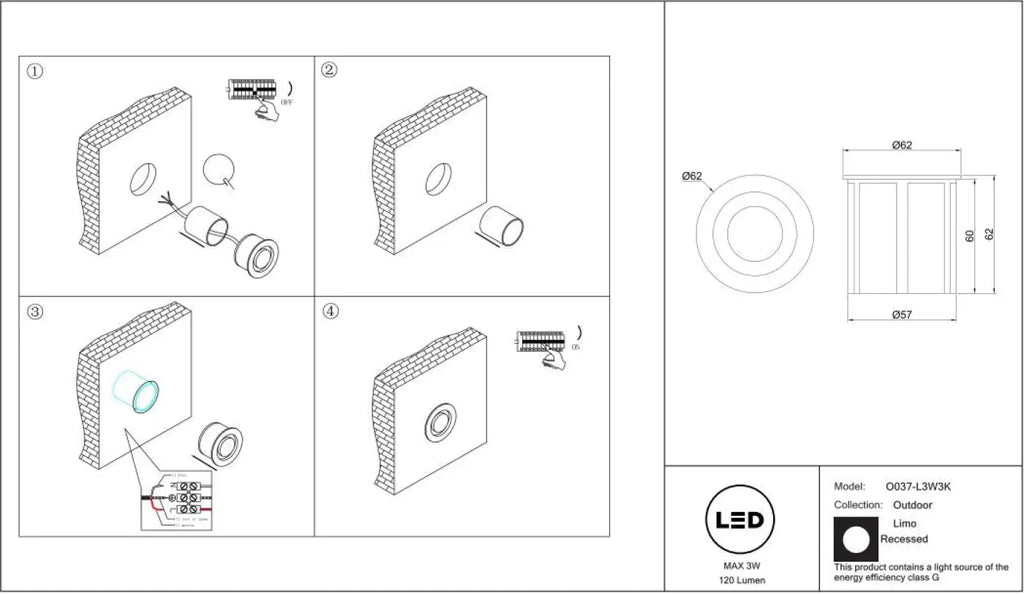 Spot de balisage encastrable LED IP65 pour marches et murs