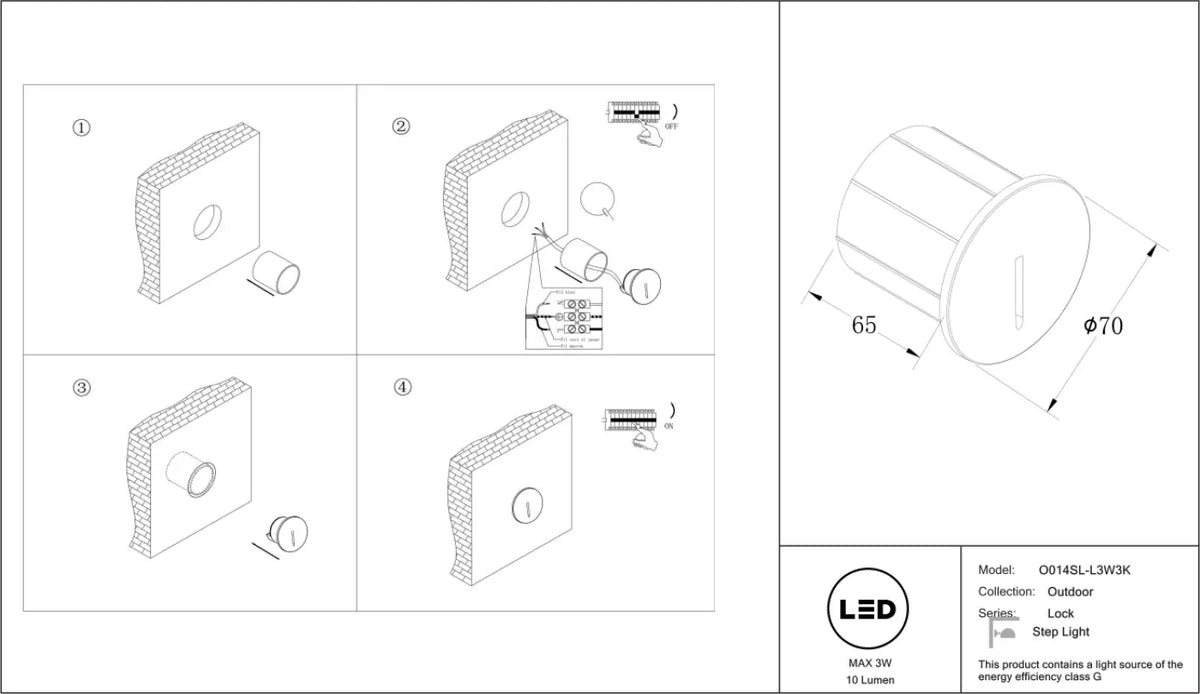 Balise LED ronde à encastrer pour marches et murets, IP54