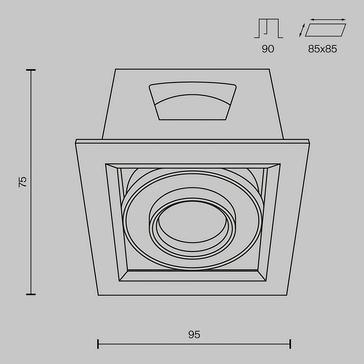 Spot encastrable LED carré en acier, faisceau de 24°