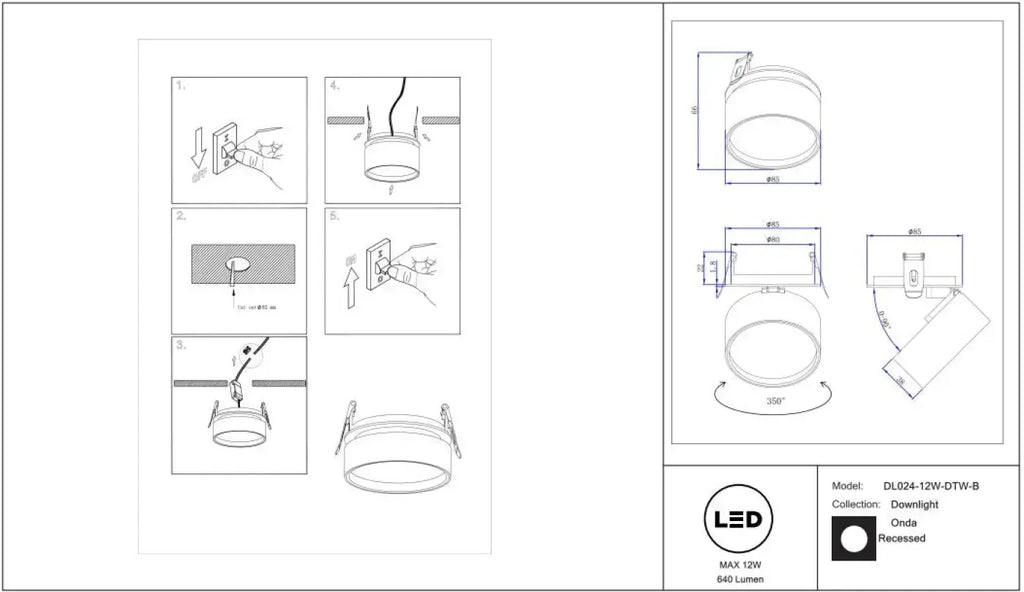 Spot encastrable LED rétractable, lumière qui se réchauffe en baissant