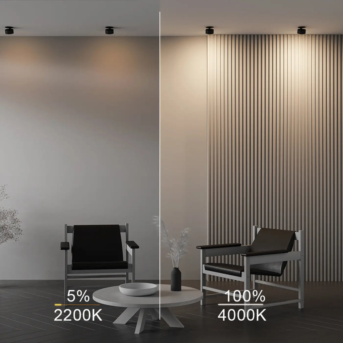 Spot encastrable LED rétractable, lumière qui se réchauffe en baissant