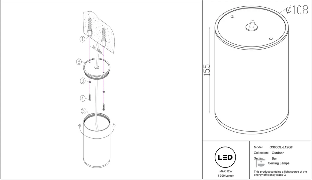 Spot extérieur LED en saillie, métal graphite, IP65, 7 ou 12 W