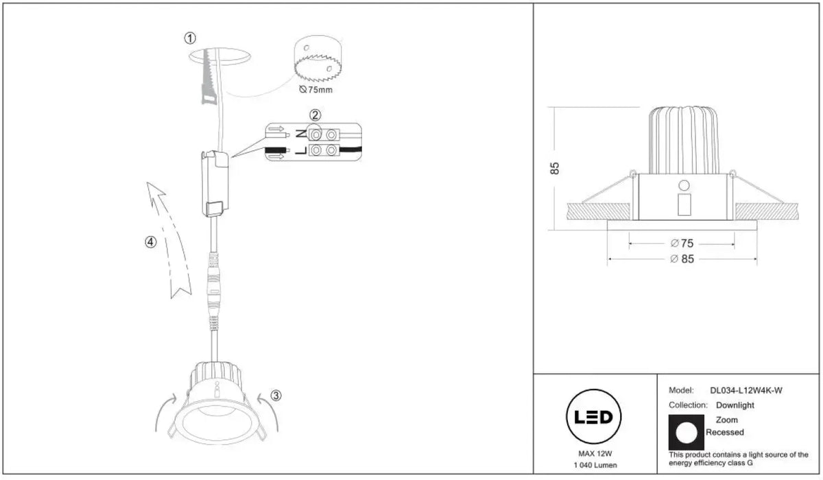 Spot LED encastrable étanche IP65, 6 ou 8,5 cm, 3000 ou 4000 K