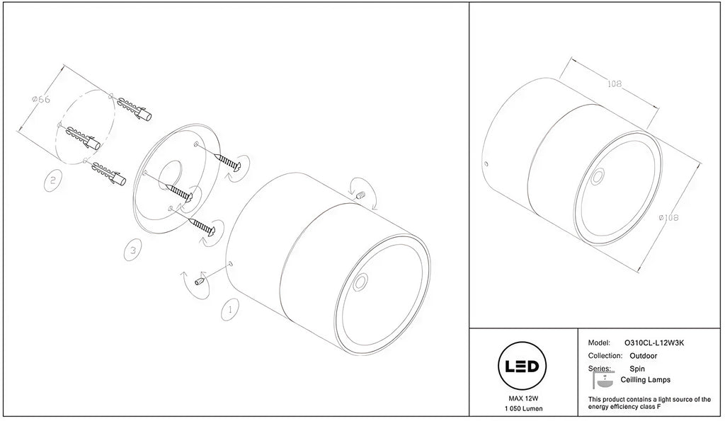 Spot LED orientable en saillie IP54, 1050 lumens