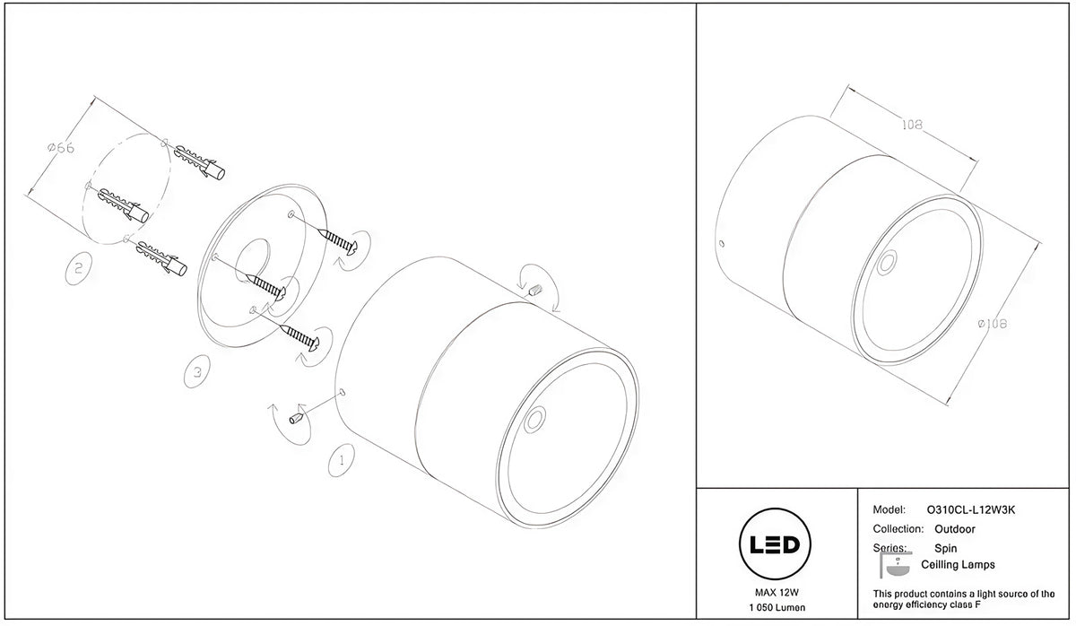 Spot LED orientable en saillie IP54, 1050 lumens
