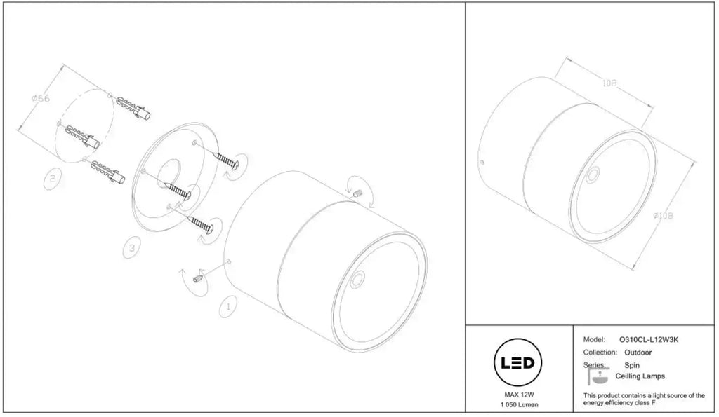 Spot LED orientable en saillie IP54, 1050 lumens