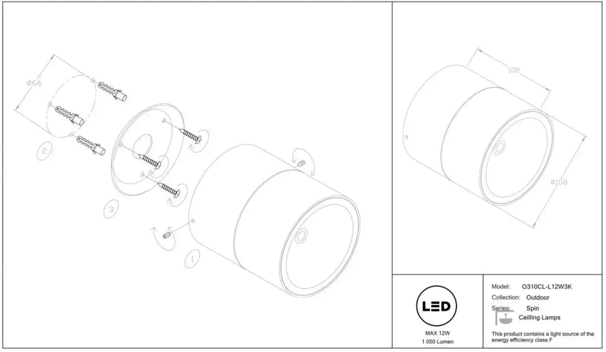 Spot LED orientable en saillie IP54, 1050 lumens