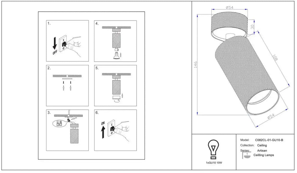 Spot orientable en saillie, cylindre en aluminium texturé GU10