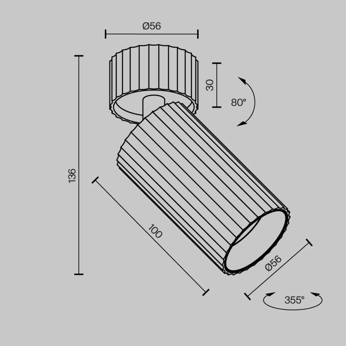 Spot orientable cannelé en aluminium, culot GU10, trois finitions