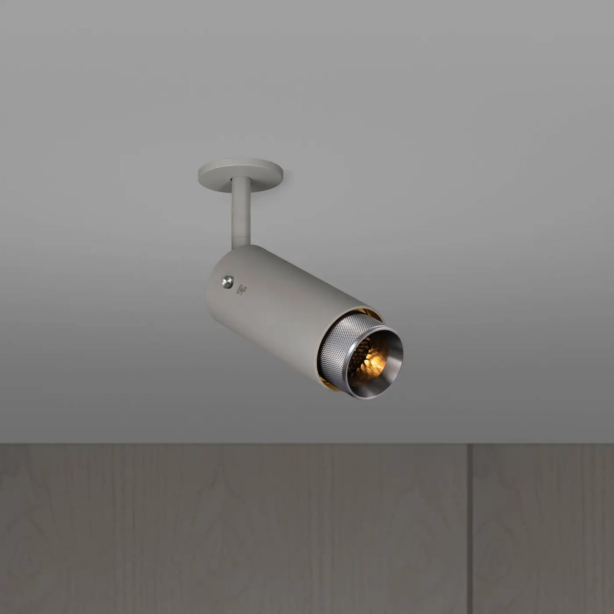 Spot de plafond orientable en saillie sur bras, aluminium, argenté