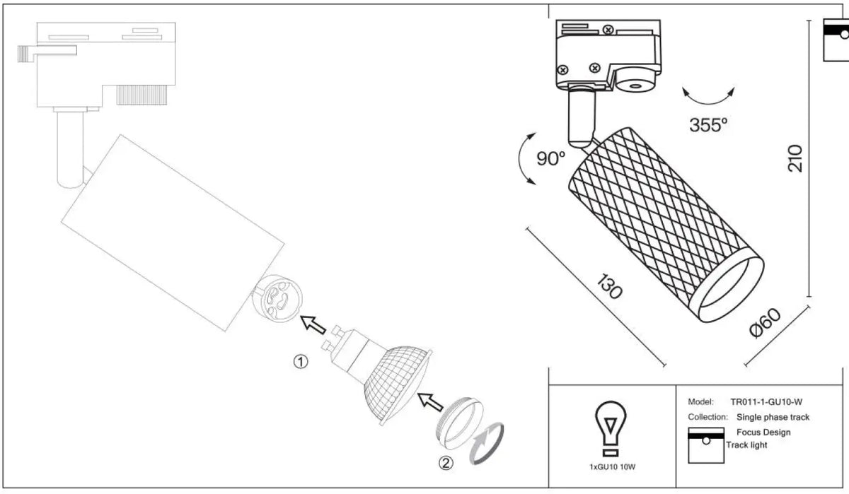 Spot orientable à tête texturée en acier, noir, blanc ou doré