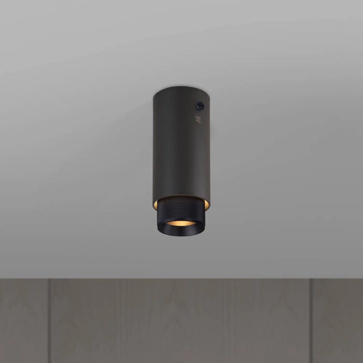 Spot de plafond fixe en saillie, cylindre en aluminium gravé, noir